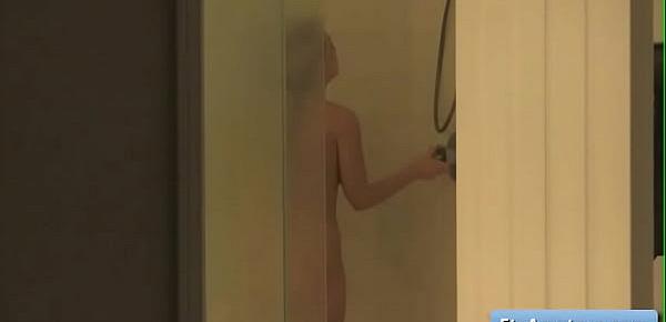  Sexy busty blonde teenager Zoey masturbate in the shower and touch herself very tender